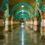 teal and gold floral dome pillar interior